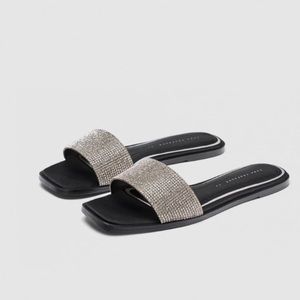 ZARA | embellished rhinestone diamond slide sandal